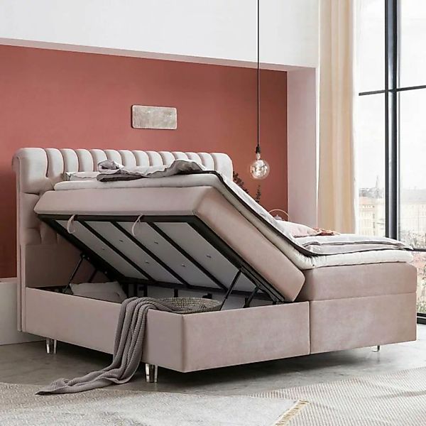 BettCo Stauraumbett Boxspringbett mit Bettkasten Chester (in Rose Samt, 200 günstig online kaufen