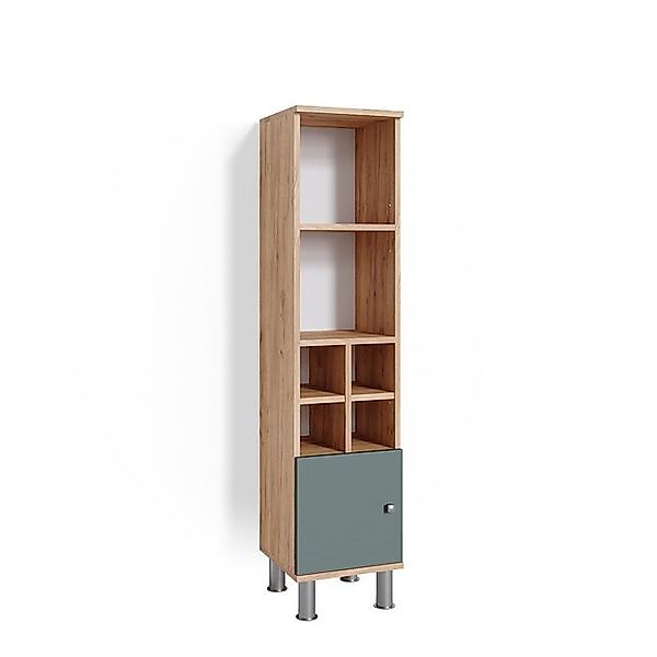 Vicco Midischrank Fynn Grün/Goldkraft Eiche 30 x 131 cm Kleine Tür günstig online kaufen