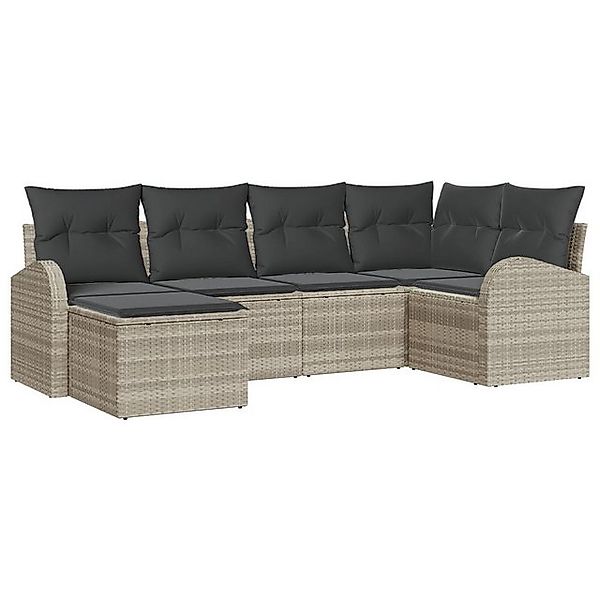 vidaXL Loungesofa 6-teiliges Garten Sofa Set mit Kissen Hellgrau Poly Ratta günstig online kaufen