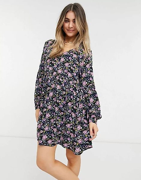 JDY – Gesmoktes Kleid mit V-Ausschnitt und Blumenmuster-Mehrfarbig günstig online kaufen