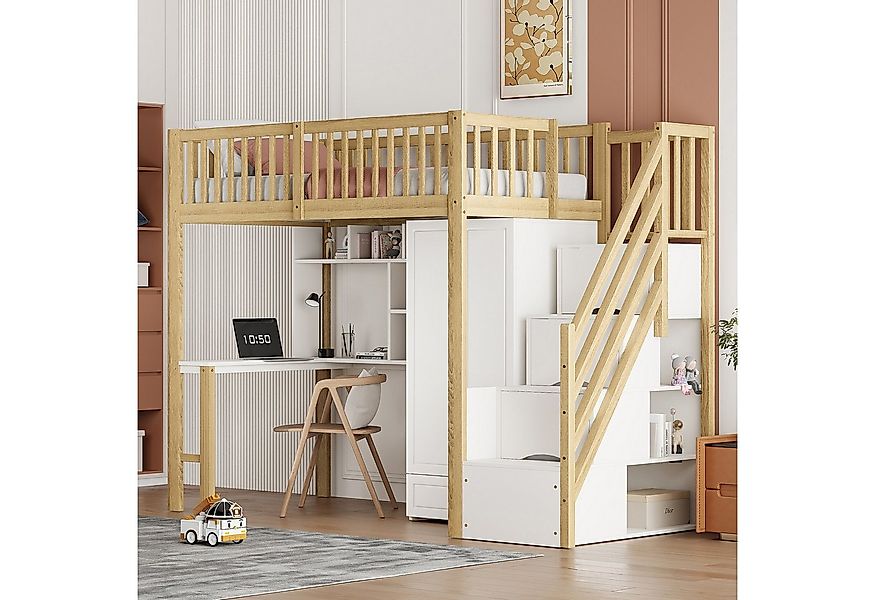 Merax Hochbett (Stauraumtreppe mit Schubladen, 1-St., Jugendbett Einzelbett günstig online kaufen