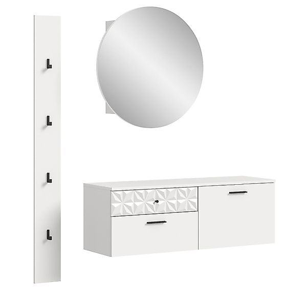 Inn.Furn Garderoben-Set in Weiß Hochglanz 140 cm Relief günstig online kaufen