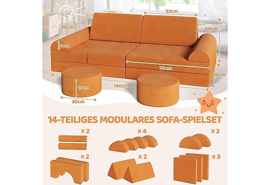 TLGREEN Kindersofa 15-teilig–Spielsofa aus weichem Samt & hochdichtem Schau günstig online kaufen