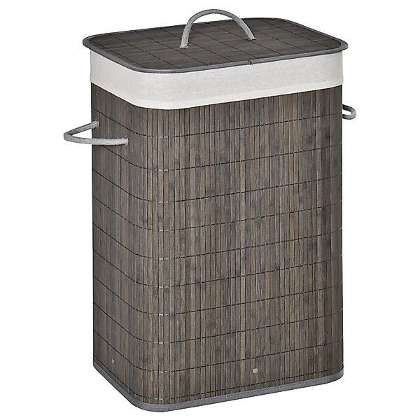 HOMCOM Wäschekorb mit Griffen Bambus Metall Grau 43L x 32B x 61H cm günstig online kaufen