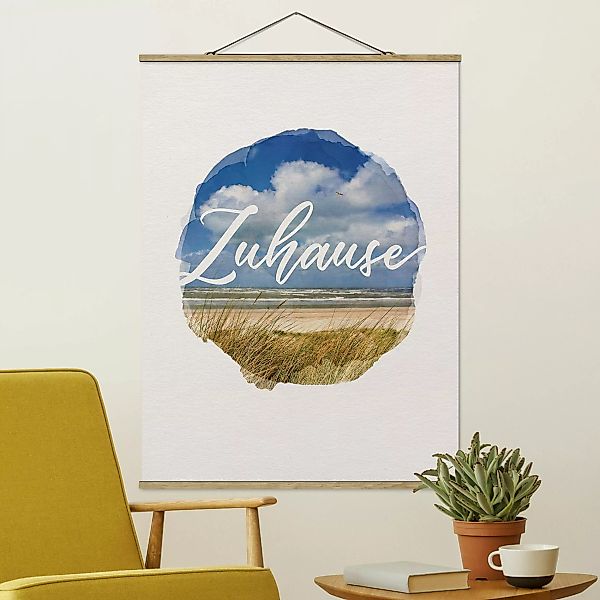 Stoffbild Strand mit Posterleisten - Hochformat Wasserfarben - Zuhause günstig online kaufen
