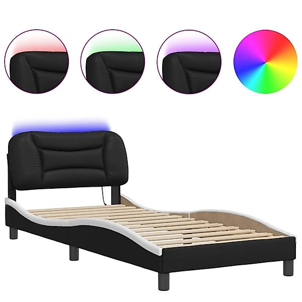 vidaXL Bettgestell mit LED ohne Matratze Hvar Schwarz und Weiß 90x200 cm Ku günstig online kaufen