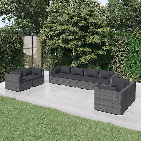 Vidaxl 8-tlg. Garten-lounge-set Mit Kissen Poly Rattan Grau günstig online kaufen