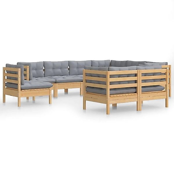 vidaXL 9-Tlg Garten-Lounge-Set mit Grauen Kissen Kiefer Massivholz 3096766 günstig online kaufen