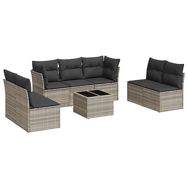vidaXL 8-Tlg Garten-Sofagarnitur mit Kissen Hellgrau Poly Rattan 3249261 günstig online kaufen
