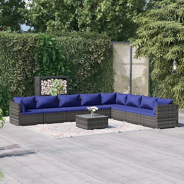 Vidaxl 9-tlg. Garten-lounge-set Mit Kissen Poly Rattan Grau günstig online kaufen