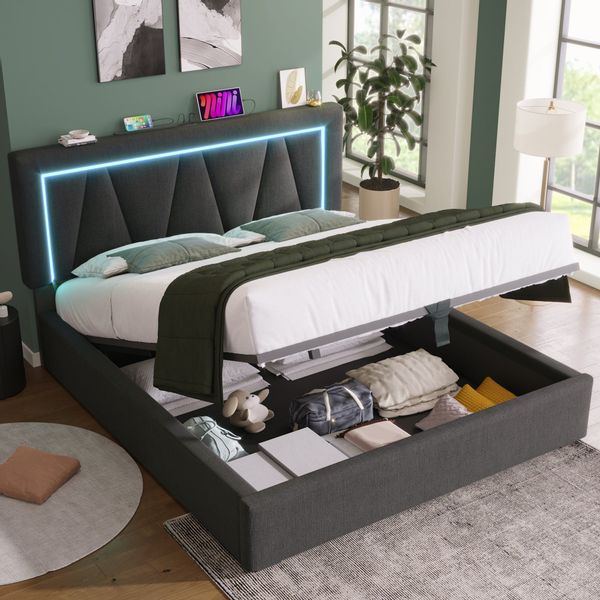 OKWISH Polsterbett LED Doppelbett mit USB günstig online kaufen