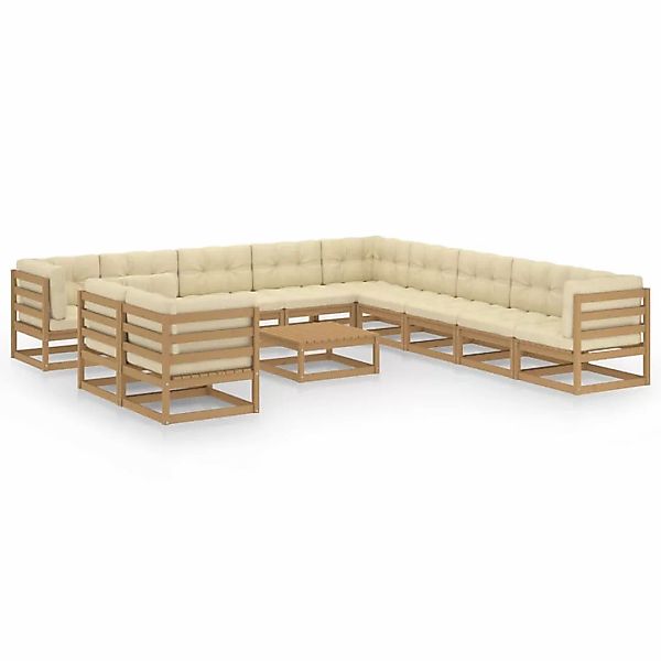 12-tlg. Garten-lounge-set Kissen Honigbraun Kiefer Massivholz günstig online kaufen