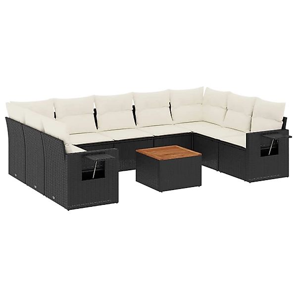 vidaXL 10-Tlg Garten-Sofagarnitur mit Kissen Schwarz Poly Rattan 3257036 günstig online kaufen