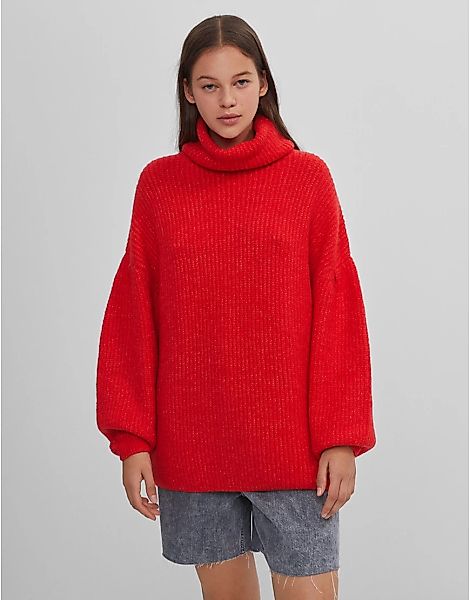 Bershka – Grob gestrickter Pullover in leuchtendem Rot mit Rollkragen günstig online kaufen
