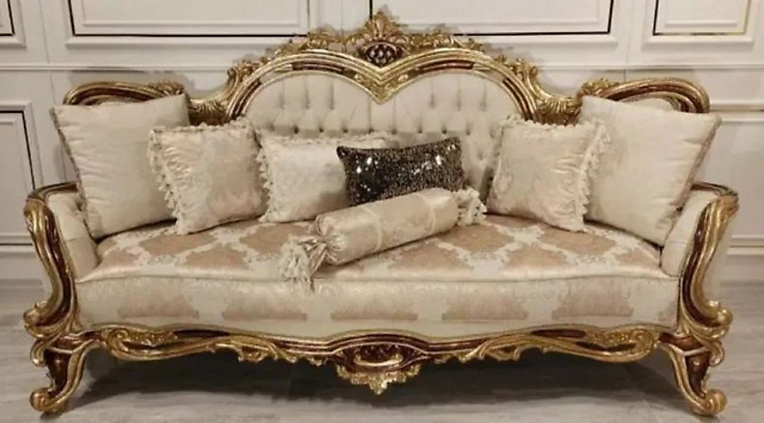 Casa Padrino Sofa Luxus Barock Sofa Cremefarben / Braun / Gold - Prunkvolle günstig online kaufen