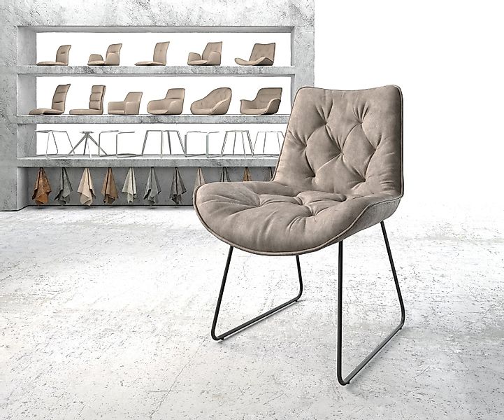 Esszimmerstuhl Taimi-Flex Mikrofaser Taupe Vintage Kufengestell Schwarz günstig online kaufen