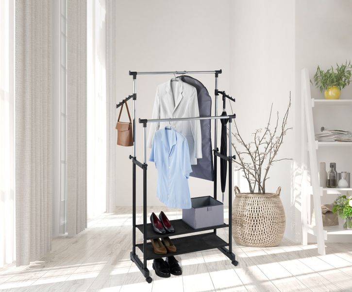 WENKO Kleiderständer "Modell All Inn" Garderobenständer mit 2 Ablagen und 2 günstig online kaufen