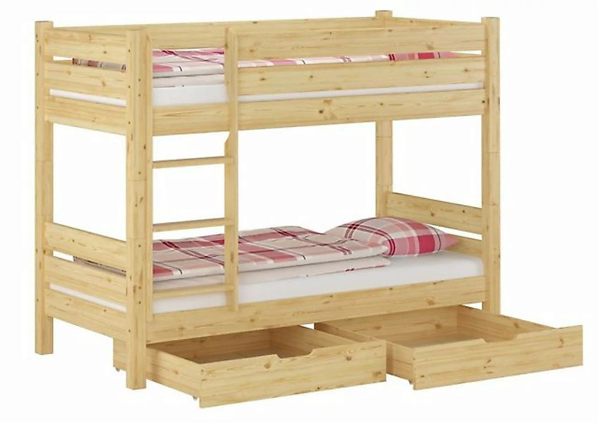 ERST-HOLZ Etagenbett Kinderetagenbett 90x200 mit Bettkasten, Rollrost und M günstig online kaufen