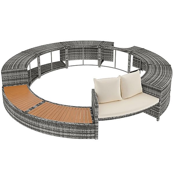 Garten-Lounge-Set mit runder Couch, verstellbare Füße, inklusive Kissen, fü günstig online kaufen