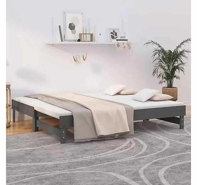 vidaXL Bett Tagesbett Ausziehbar Grau 2x(75x190) cm Massivholz Kiefer günstig online kaufen
