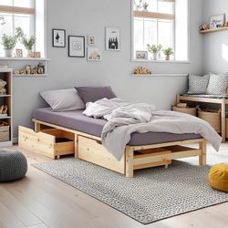 Homestyle4u Holzbett Palettenbett Holz Kiefer Futonbett günstig online kaufen