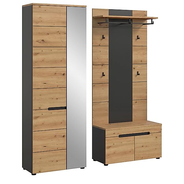 Inn.Furn Garderoben-Set 3-teilig in Eiche und Grau 160 cm Cooper günstig online kaufen