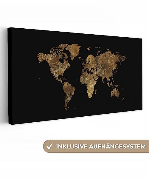 OneMillionCanvasses® Leinwandbild Panorama Weltkarte - Gold - Luxus - Erde günstig online kaufen