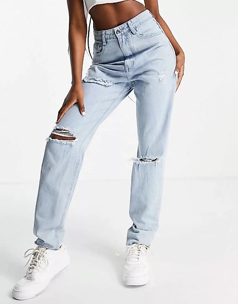 Missguided – Riot – Mom-Jeans in hellblauer Waschung mit hohem Bund günstig online kaufen