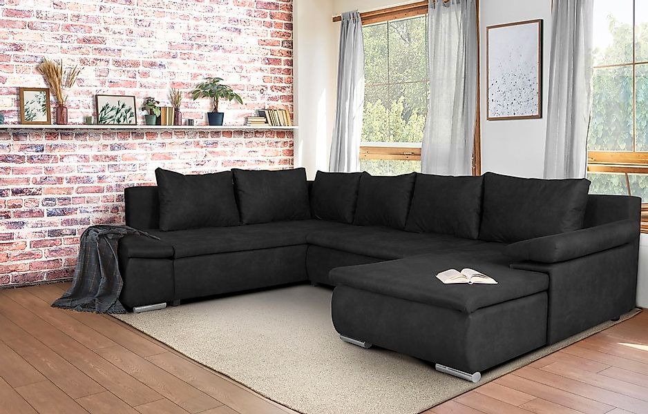 Home affaire Wohnlandschaft Acra U-Form, mit Bettfunktion und Bettkasten, i günstig online kaufen