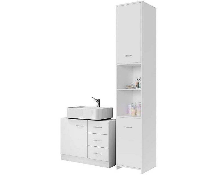 Casaria Badmöbel-Set, 2 teilig Weiß Wascheckenunterschrank Schubladen Badez günstig online kaufen