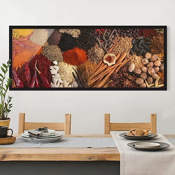 Bild mit Rahmen Küche - Panorama Exotische Gewürze günstig online kaufen