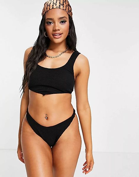 ASOS DESIGN – Mix-and-Match – Bikiniunterteil in Knitter-Optik mit hohem Be günstig online kaufen