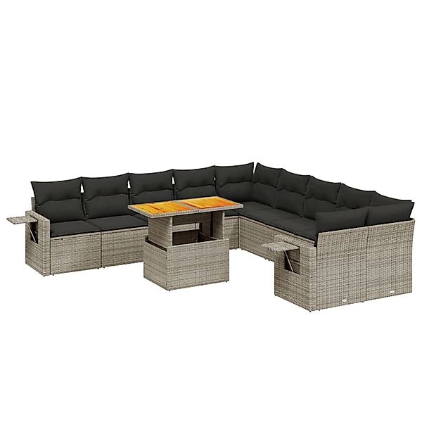 vidaXL 11-Tlg Garten-Sofagarnitur mit Kissen Grau Poly Rattan 3271949 günstig online kaufen