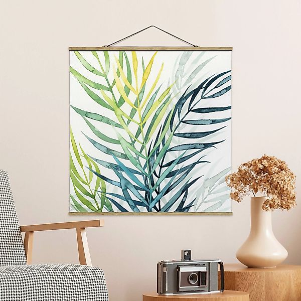 Stoffbild Blumen mit Posterleisten - Quadrat Tropisches Blattwerk - Palme günstig online kaufen
