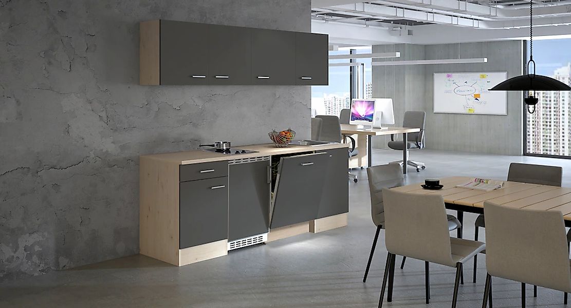 Flex-Well Exclusiv Büroküche Morena 210 cm Basaltgrau matt-San Remo Eiche h günstig online kaufen