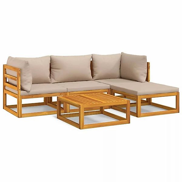 Vidaxl 5-tlg. Garten-lounge-set Mit Taupe Kissen Massivholz günstig online kaufen