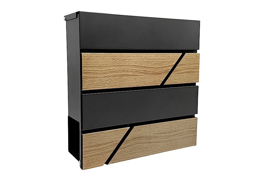 relaxdays Briefkasten Holzoptik mit Zeitungsfach, Anthrazit günstig online kaufen