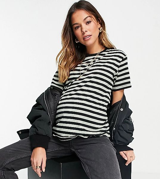ASOS DESIGN Maternity – Ultimate – T-Shirt in Schwarz und Khaki gestreift-B günstig online kaufen