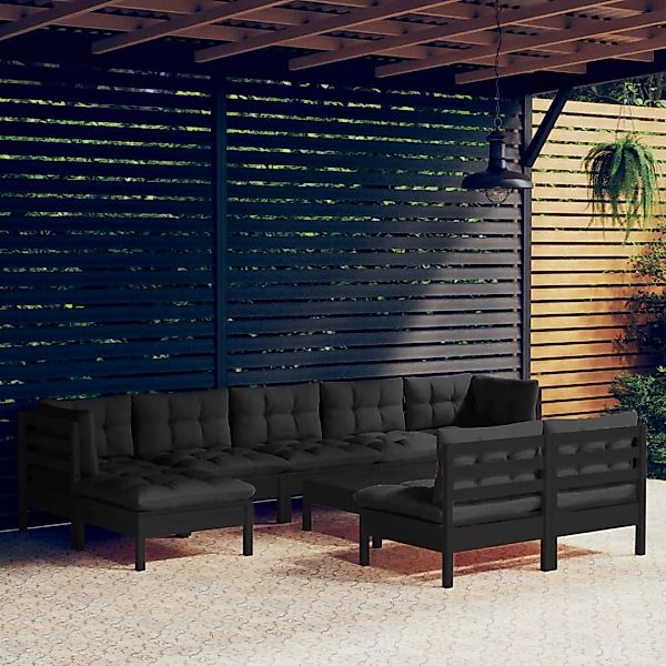 10-tlg. Garten-lounge-set Mit Kissen Schwarz Kiefernholz günstig online kaufen