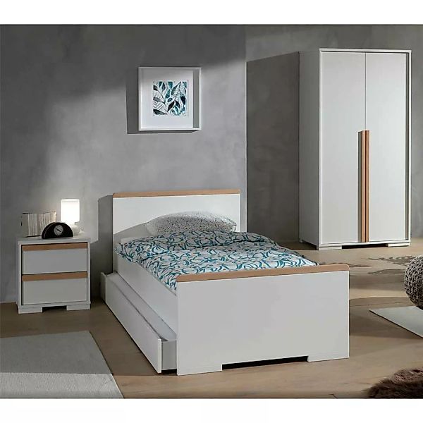 Jugendzimmermöbel Set in Weiß und Buche modern (dreiteilig) günstig online kaufen