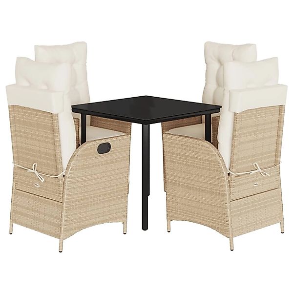 vidaXL 5-Tlg Garten-Essgruppe mit Kissen Beige Poly Rattan 3213246 günstig online kaufen