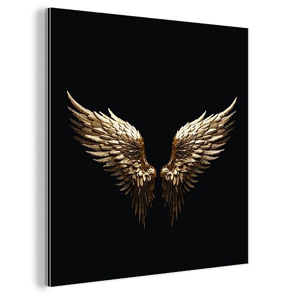 MuchoWow Metallbild Flügel - Engel - Gold - Schwarz - Abstrakt, Inkl. Aufhä günstig online kaufen