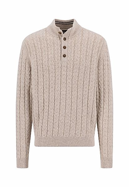 FYNCH-HATTON Troyer Strickpullover mit Zopfmuster und Knopfleiste, Woll-Ant günstig online kaufen