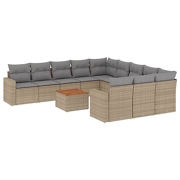 vidaXL 12-Tlg Garten-Sofagarnitur mit Kissen Beige Poly Rattan 3256682 günstig online kaufen