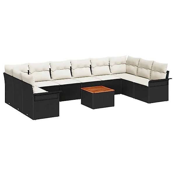 vidaXL Gartensofa-Set 11 Stk Schwarz und Creme Poly-Rattan 3356045 günstig online kaufen