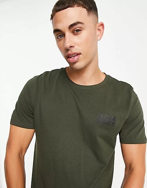 Jack & Jones – Essentials – Klassisches T-Shirt in Khaki mit Logo-Grün günstig online kaufen