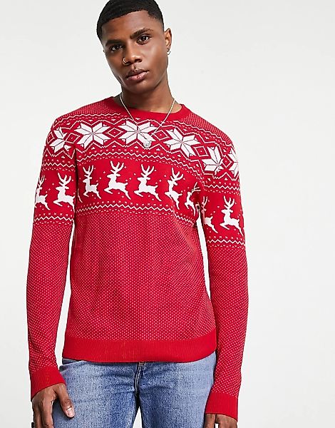 Jack & Jones – Originals – Weihnachtspullover in Rot günstig online kaufen