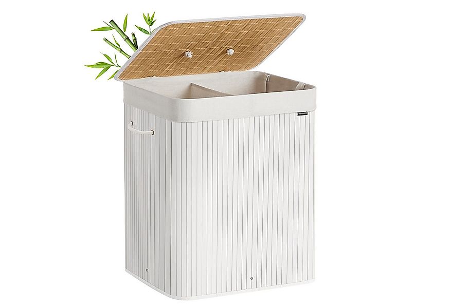 SONGMICS Wäschekorb, mit Deckel, 120 L, Wäschekorb aus Bambus, faltbar, mit günstig online kaufen