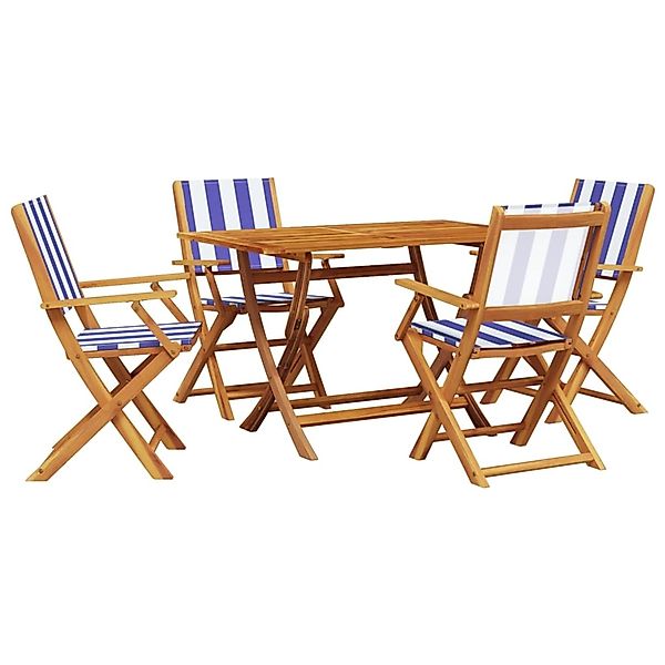 vidaXL 5-Tlg Garten-Essgruppe Stoff und Massivholz Blau und Weiß 3281705 günstig online kaufen