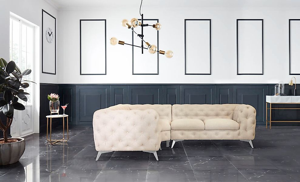 Leonique Chesterfield-Sofa "Ecksofa GLYNIS L-Form mit Wellenunterfederung, günstig online kaufen